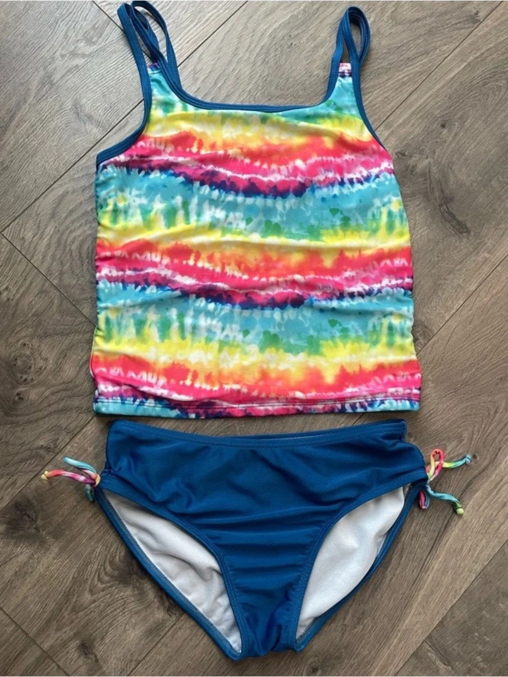 Cat & Jack Girls' Rainbow Tankini Set - Blue & Multicolor
